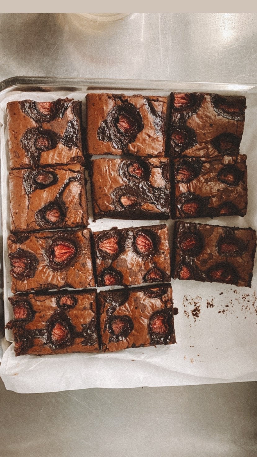 Dark Rye Strawberries Brownie